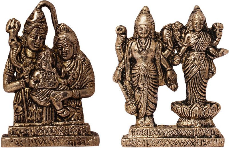 ART N HUB Set of2 Combo Lord Shiv Parivar & Laxmi Vishnu Statue Gift item Decorative Showpiece - 6 cm  (Brass, Gold)