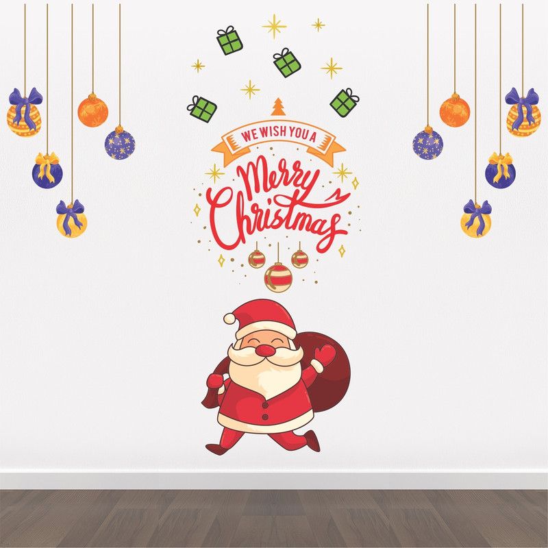 StickMe 150 cm Christmas - Tree - Hanging - Decorations - Santa Claus - Creative - Colorful - Wall Sticker-SM815 Self Adhesive Sticker  (Pack of 1)