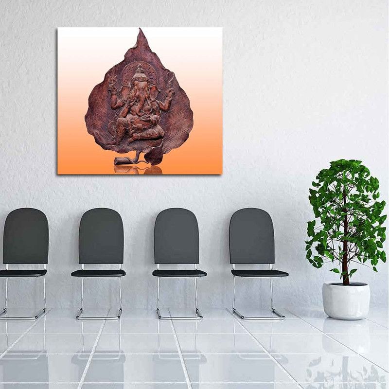 Artzfolio Lord Ganesha Canvas Painting | MDF Wood Frame Digital Reprint 16 inch x 18 inch Painting  (With Frame)