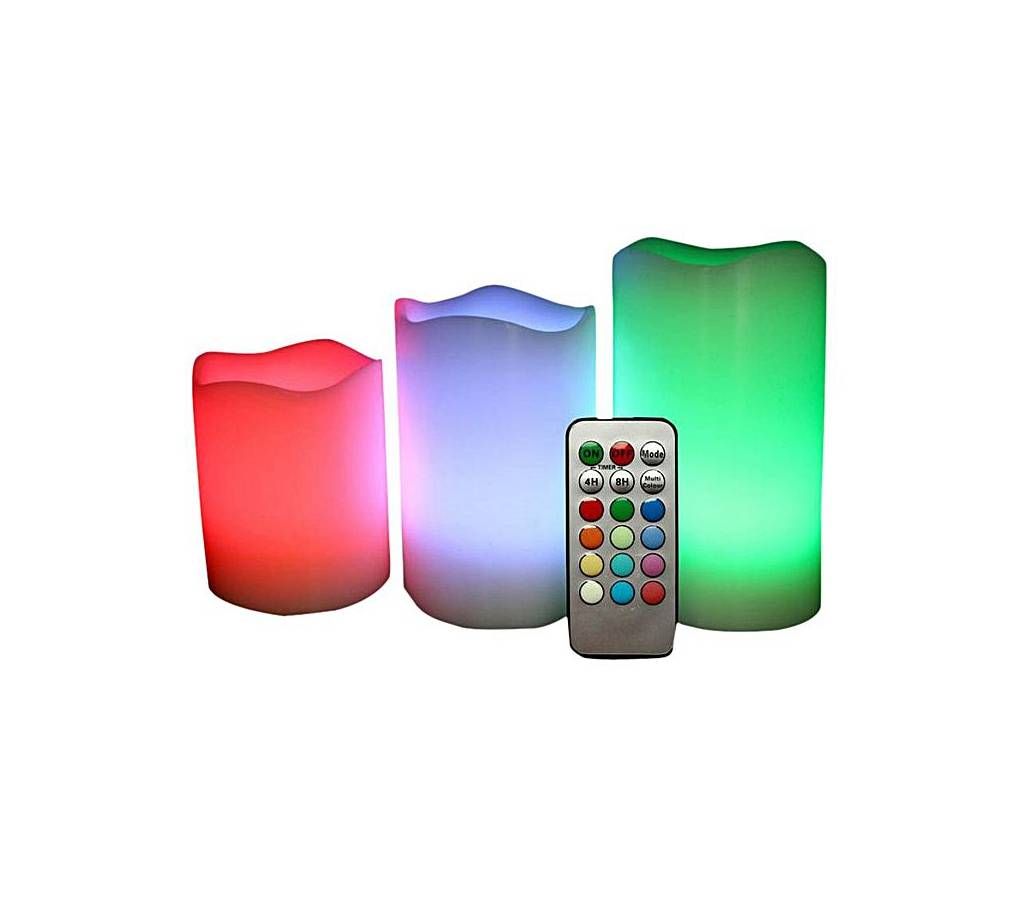 Pack of 3 Flame Less LED Candles - Multicolor