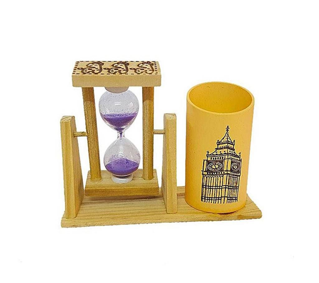 Showpiece Wooden with Hour Glass London - Purple