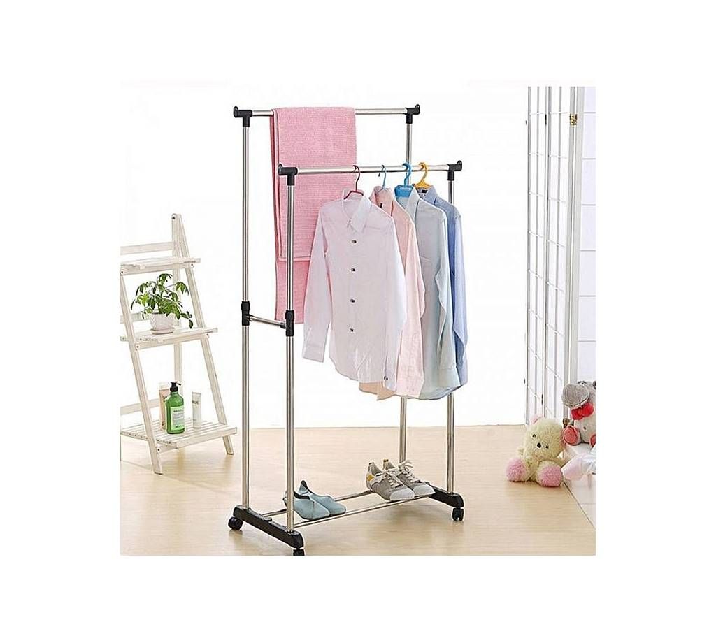 Folding Double Clothes & Shoe Rack - Silver