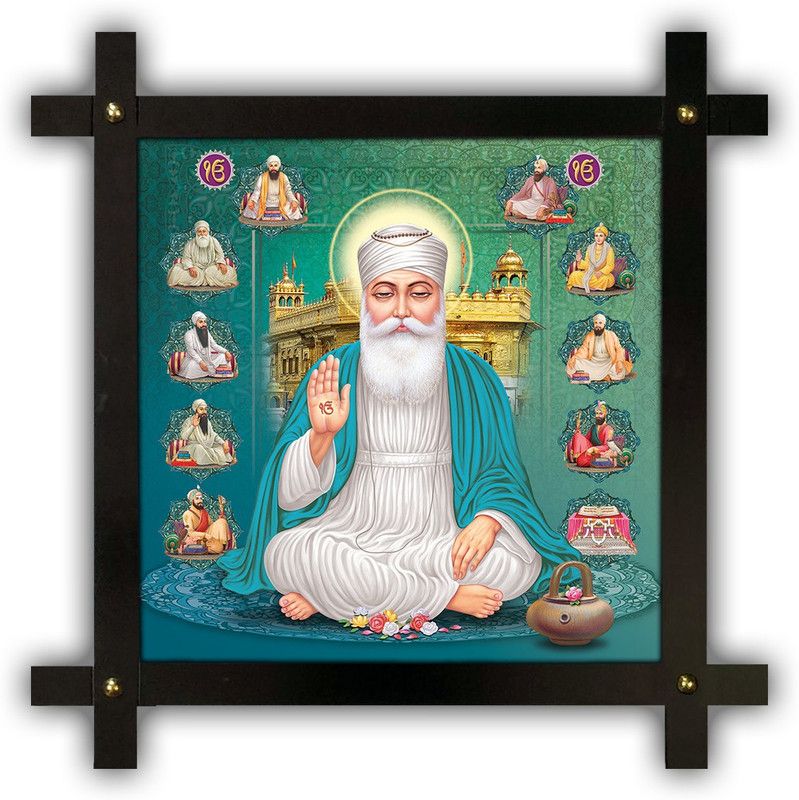 Poster N Frames Cross Wooden Frame Hand-Crafted with photo of Guru Nanak 20710-corssframe.jpg Digital Reprint 16.5 inch x 16.5 inch Painting  (With Frame)