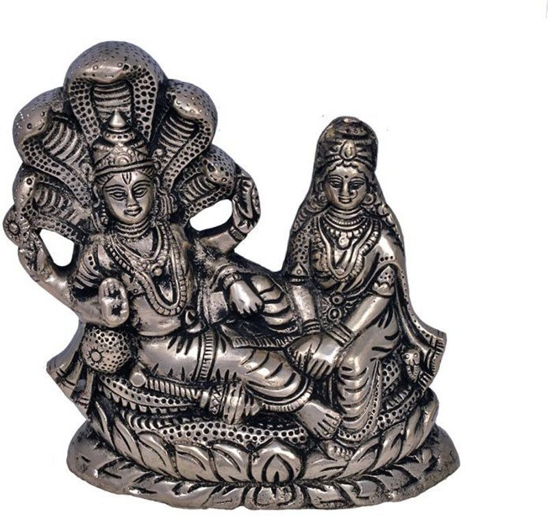numeroastro Shri Vishnu Ji & Shri Laxmi Ji Idol On Sheshnaag In Panchdhatu Decorative Showpiece - 16 cm  (Brass, Silver)