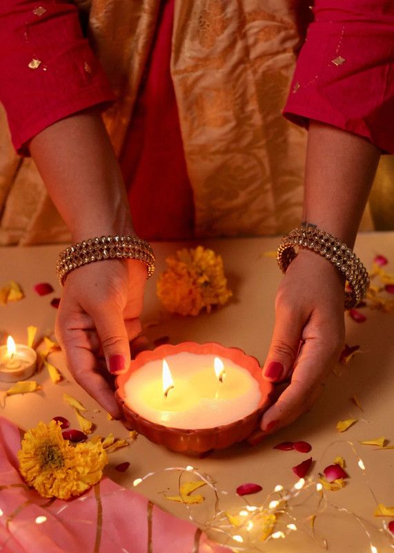 Weaving Homes Red Floral Candle - Rose for Diwali, Home Decoration Candle Candle  (Multicolor, Pack of 1)