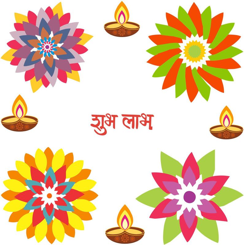 Decoration Designs 30 cm Floral Rangoli Combo Sticker for Diwali with DiyGD and Shubh Labh _GD585 Self Adhesive Sticker  (Pack of 9)
