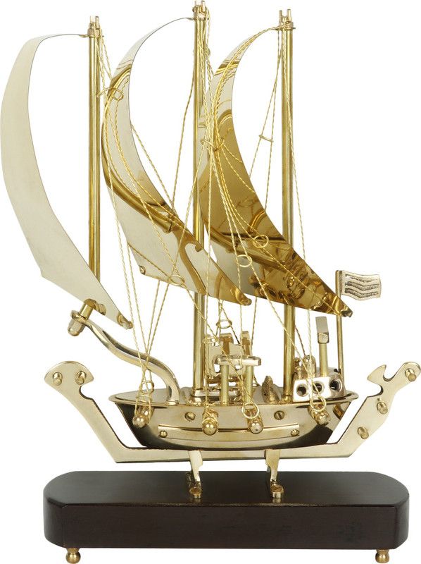 Akeeratly Handicrafts Brass Ship Wooden Base Table Decorative Showpiece - 29 cm  (Brass, Wood, Yellow)