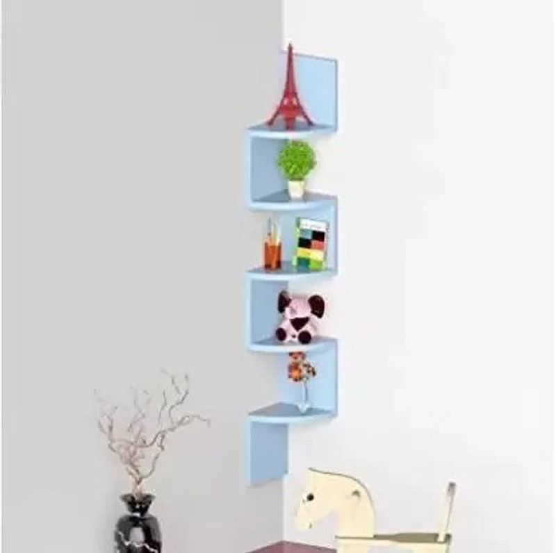 Craftylook Wooden New Zig Zag Shape Wall shelves (Number of Shelves-5-Sky blue)  (51 inch X 8 inch, Sky Blue)