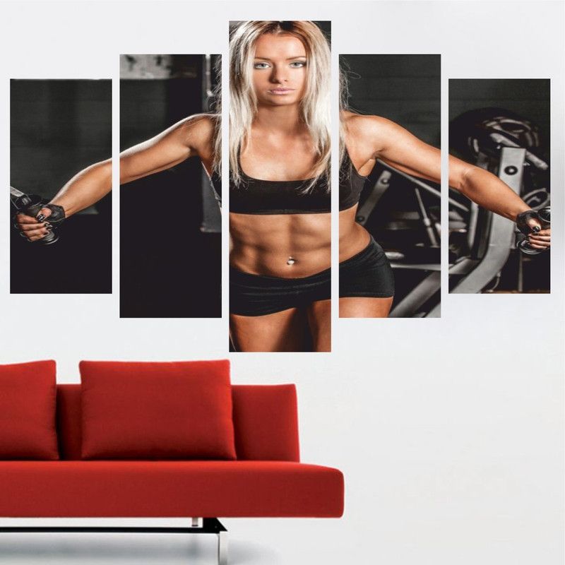 Saiii Designs 79 cm Gyming Girl Five Piece Poster wall Covering Area-(W 79 X H 49) Self Adhesive Sticker  (Pack of 5)