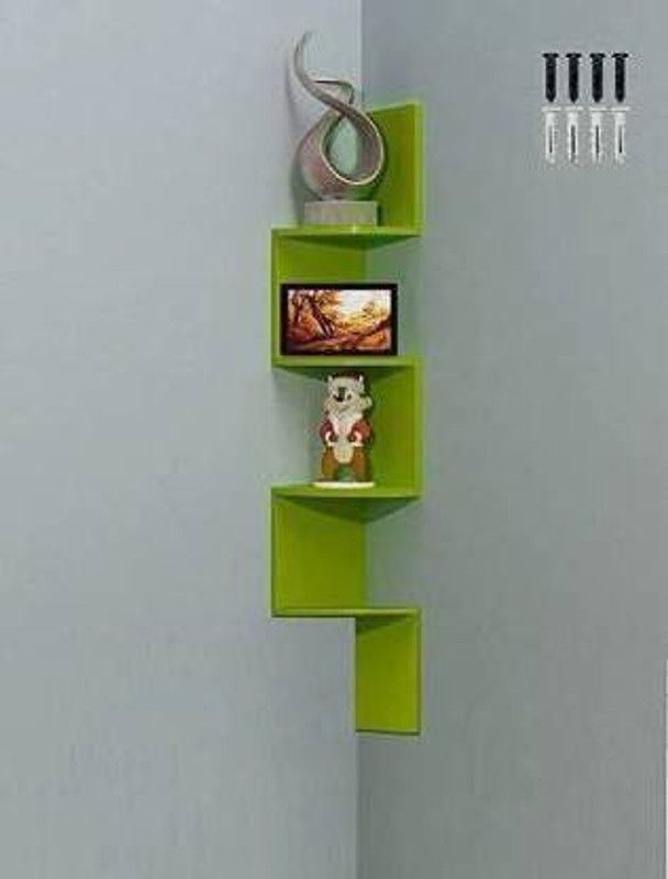 ANB Enterprises Wall shelf zig zeg shelves Wall corner decorative living room bed room MDF (Medium Density Fiber) Wall Shelf  (Number of Shelves - 4, Green)