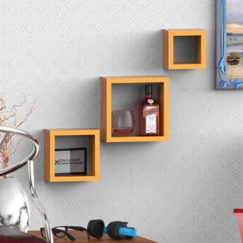 ANB Enterprises Well shelf square shelves MDF MDF (Medium Density Fiber) Wall Shelf  (Number of Shelves - 3, Yellow)