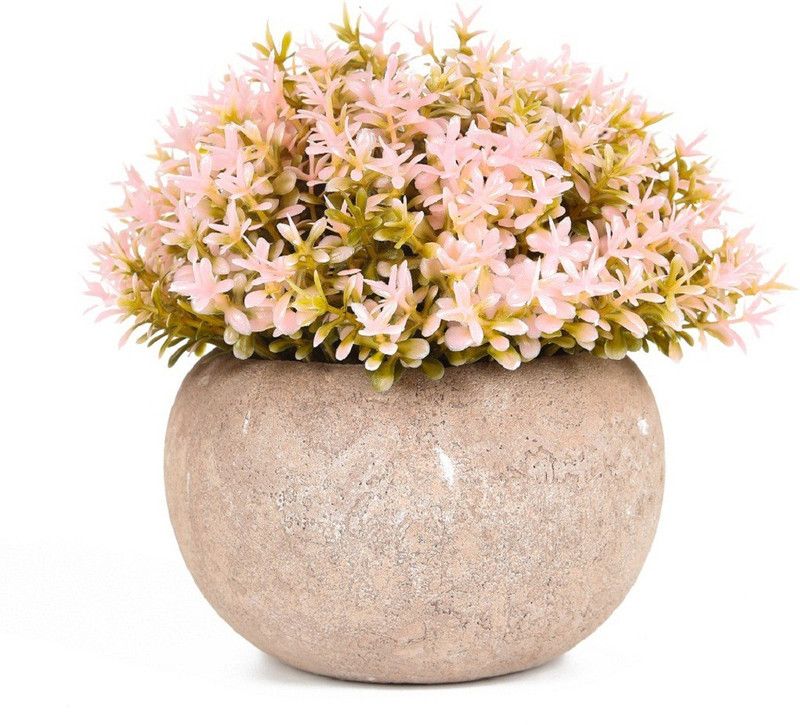 ELITEHOME Pink Wild Flower Artificial Flower with Pot  (4 inch, Pack of 1, Garlands)