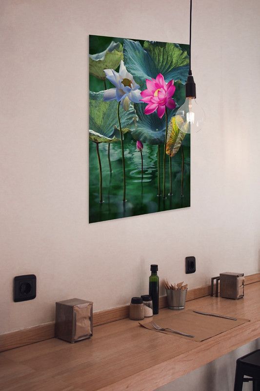 DWELLSINDIA White & Pink Lotus Unframed Canvas Art Print for Home & Office (16 X 24 Inch, Multicolor) Canvas 24 inch x 16 inch Painting  (Without Frame)