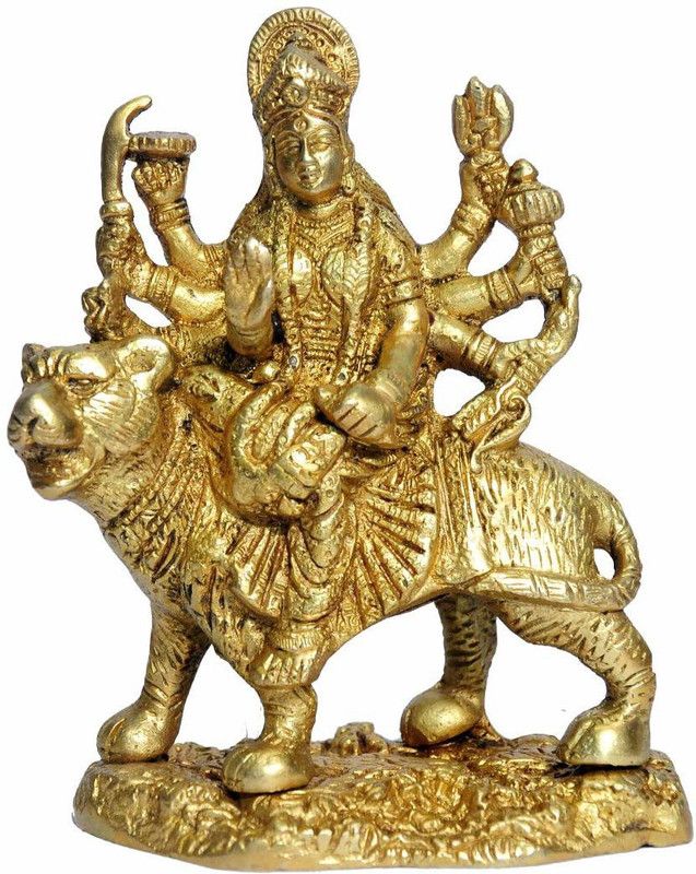 SBBCO Maa Durga Metal Idol / Maa Ambe Murti Navratre Special Decorative Showpiece - 8 cm  (Brass, Gold)