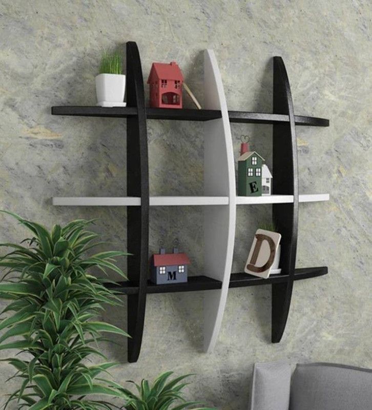 KraftStics New Wooden Wall Shelf Tier ( Black, White) Wooden Wall Shelf  (Number of Shelves - 12, Black, White)