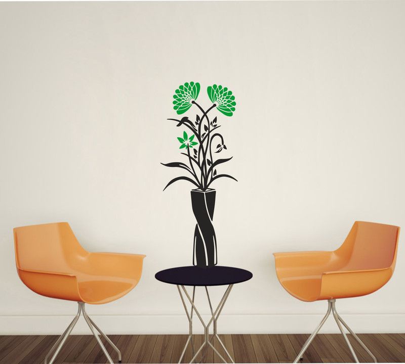 Kanha Enterprises 91 cm Colorful flower pot design pvc vinyl multicolor decorative wall sticker for wall decoration size : 91 Cm X 38 Cm Self Adhesive Sticker  (Pack of 1)
