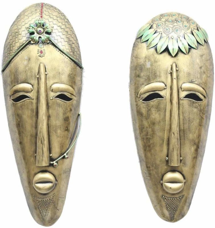 Satya Vipal Multi color Iron Tribal Couple Mask Showpiece Decorative Showpiece - 50 cm  (Iron, Multicolor)