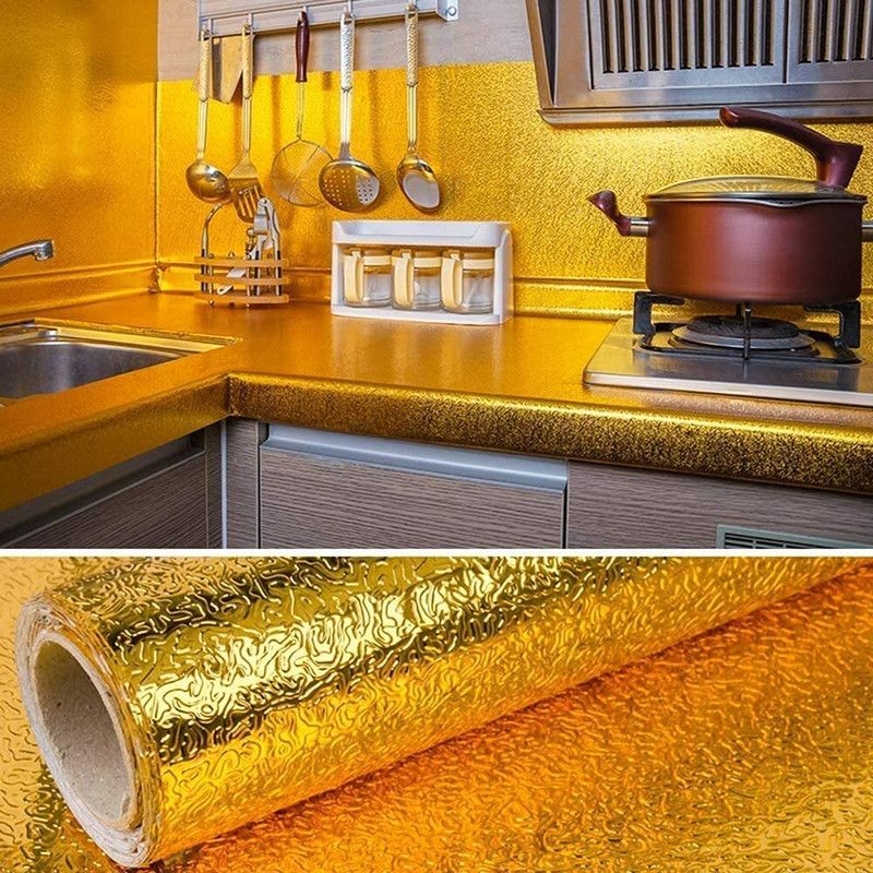 MR VINTAZE 200 cm 200 x 60 cm Foilwllpaper sticker golden waterproof -01 Self Adhesive Sticker  (Pack of 1)