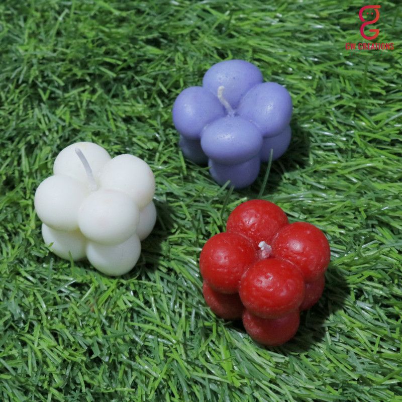 GW Creations Small Bubble Lavender MograRose Scented Candle Candle  (Purple, White, Red, Pack of 3)