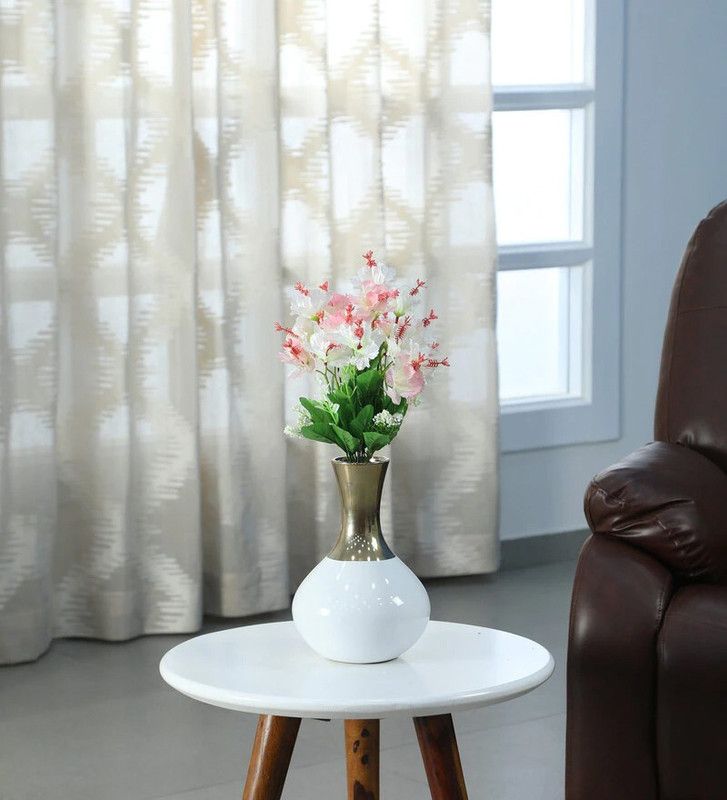 ALLNAYAK Beautiful Decorative Artificial Habicius Flower Bouquet for Home Décor White Hibiscus Artificial Flower  (18 inch, Pack of 7, Flower Bunch)
