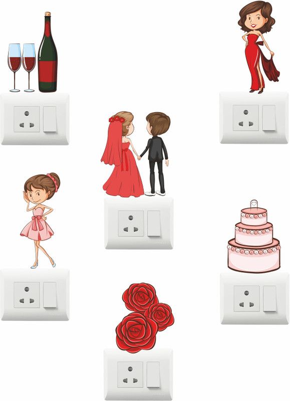 Advait Designs 5 cm Multicolor Decorative Switch Board Switch Panel Stickers for Decoration Self Adhesive Sticker  (Pack of 6)