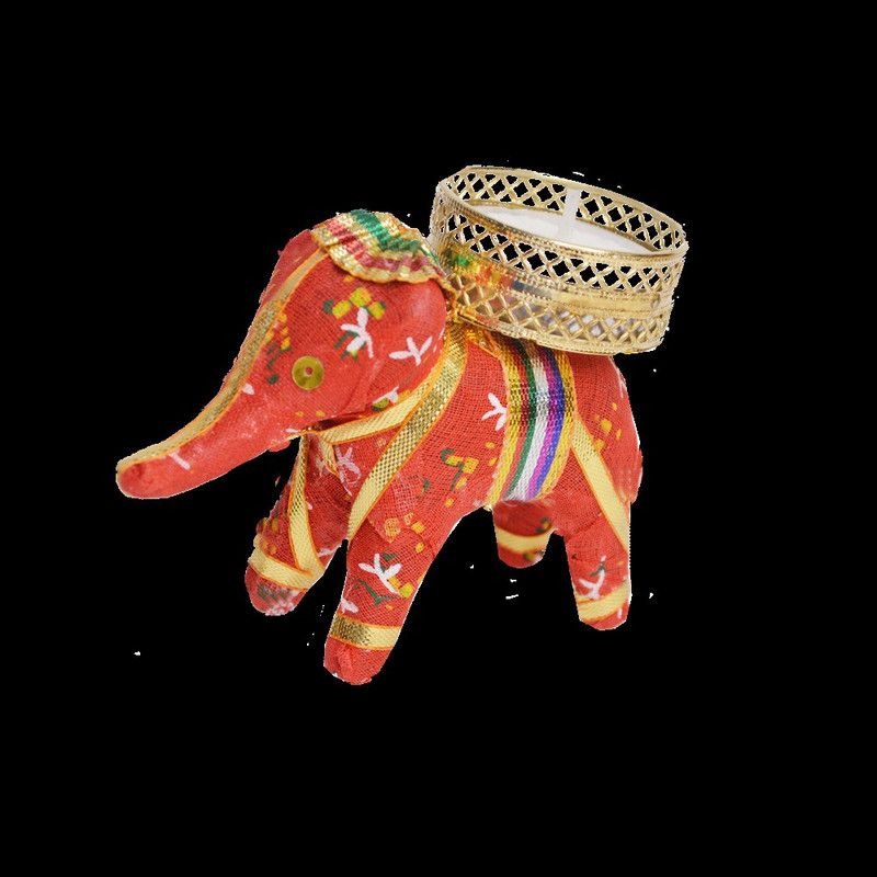 Santarms Antique Elephant Candle Holder Decorative Showpiece - 7.62 cm  (Feather, Red)