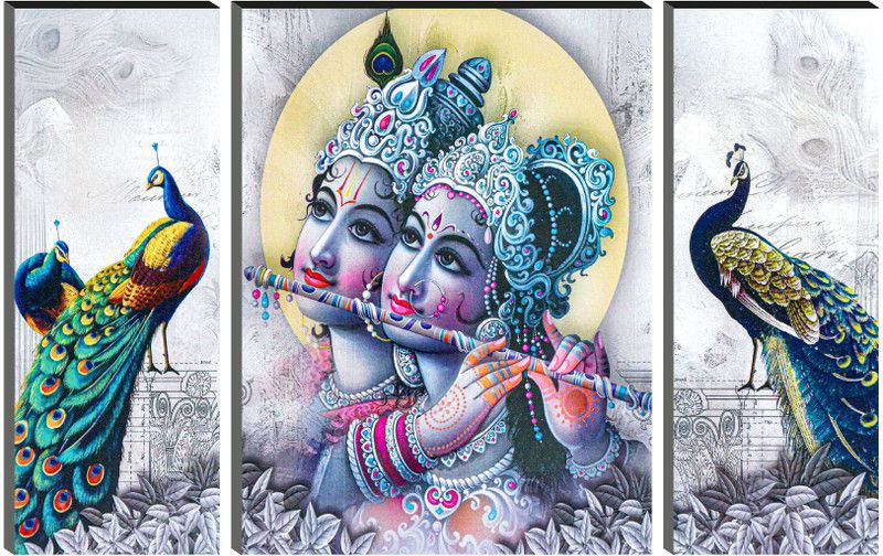 RAC Set of 3 Radha Krishna UV Wall MDF Panel Paintings 12X18 INCH Digital Reprint 18 inch x 12 inch Painting  (Without Frame, Pack of 3)