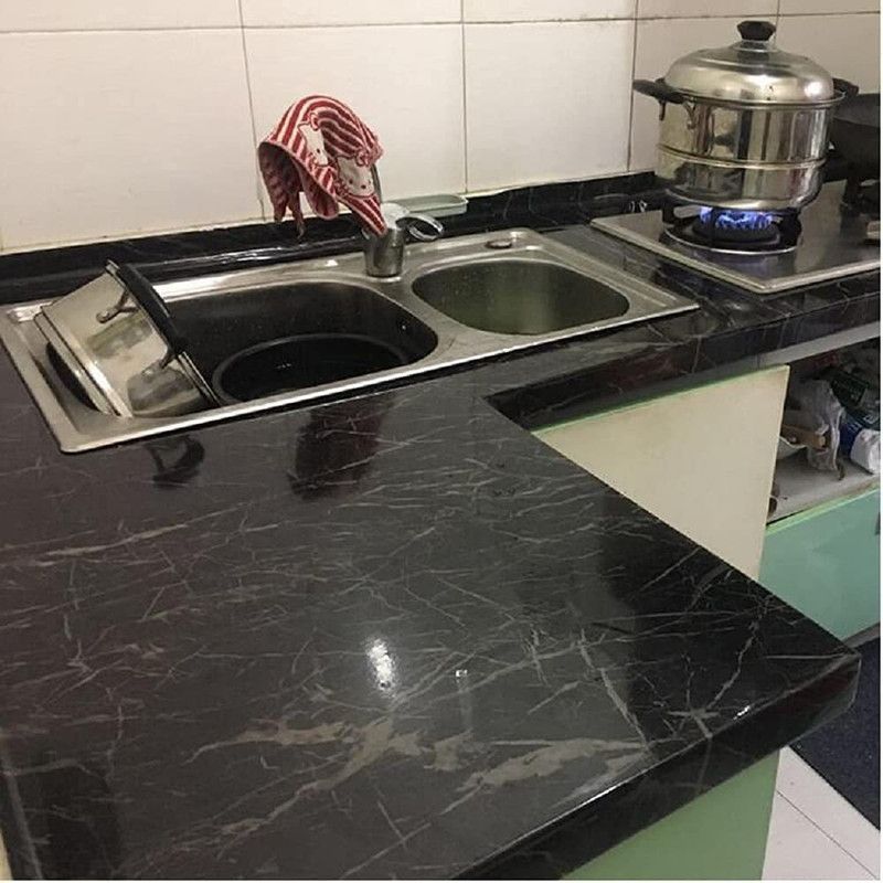 Kashtbhanjan fashion hub 200 cm Black Marble Contact Paper Self-Adhesive 200x60 cm Self Adhesive Sticker  (Pack of 1)