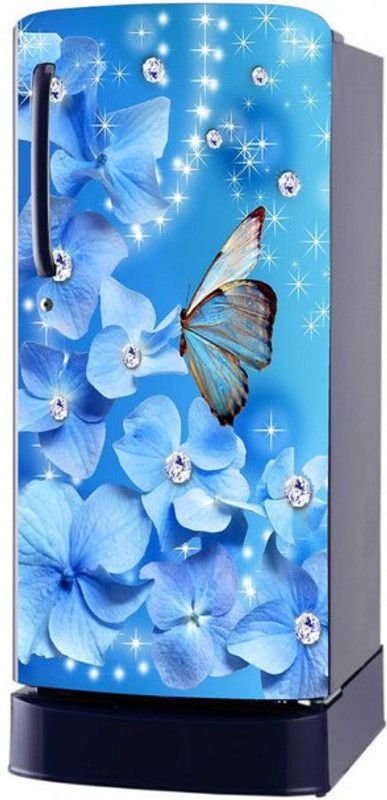 Psychedelic Collection 60 cm Abstract Design Coloufull Flower With butterfly Decorative Fridge Sticker Self Adhesive Sticker  (Pack of 1)