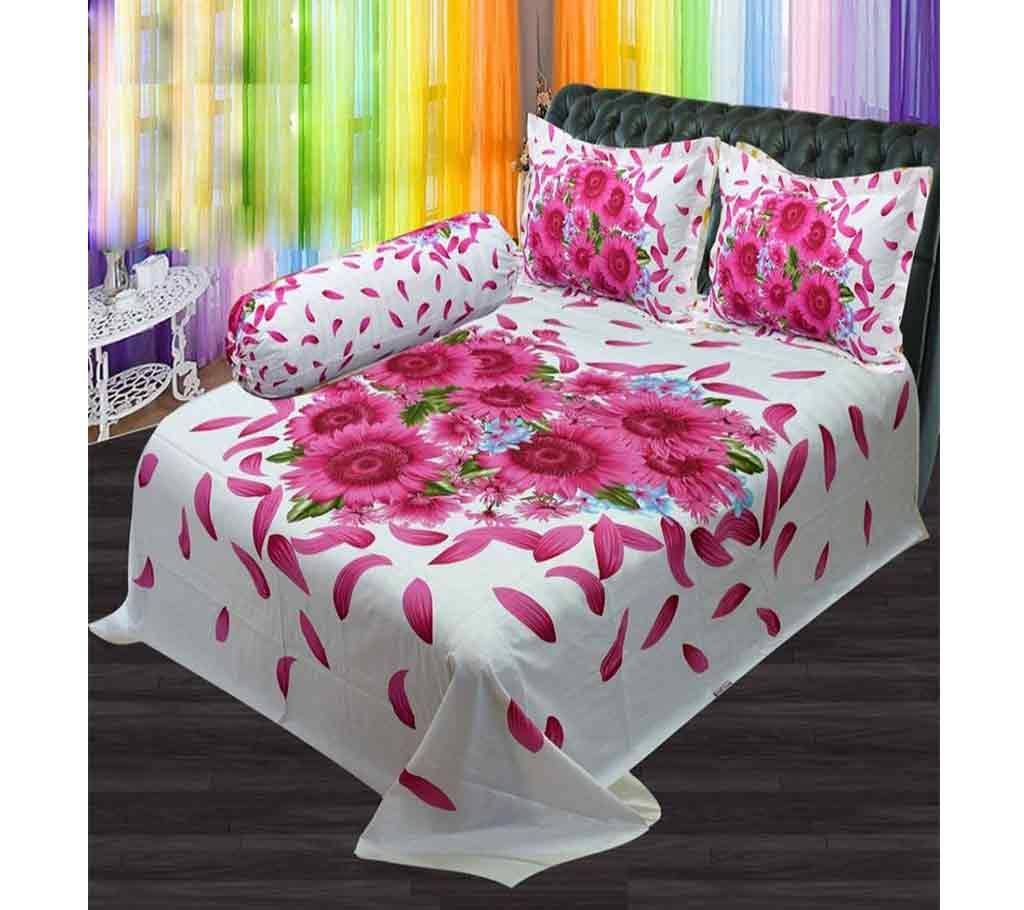 Double Size Cotton Bed Sheet with Matching 2 Pillow Covers - Multicolor Bed-1