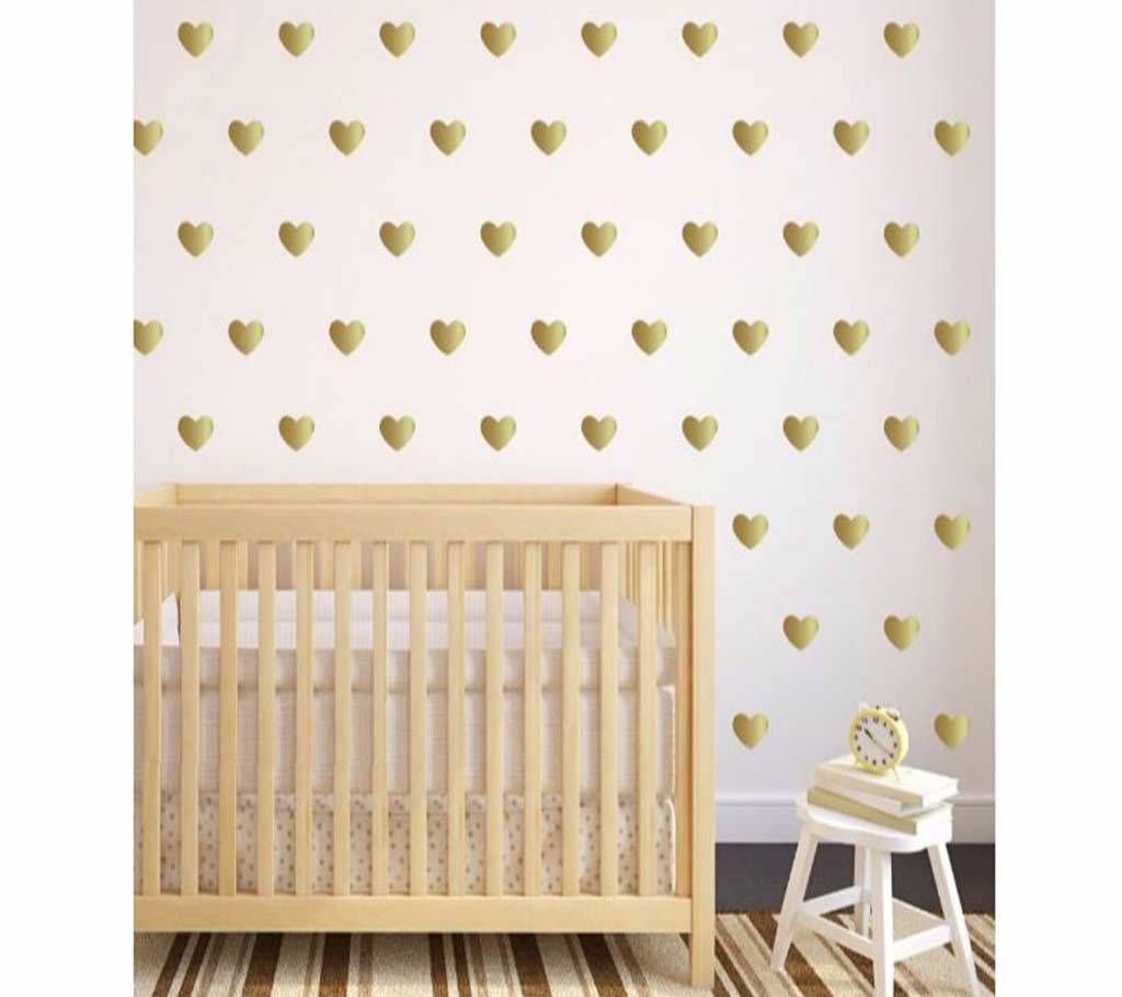 50pcs  Gold Color 4.7cm  Hearts Shape Creative Vinyl Wall Stickers For Home Decor