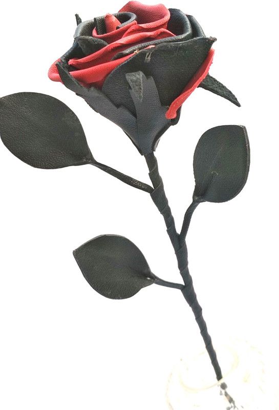 HKS GENUINE LEATHER FLOWER FOR DECORATION/GIFTING Black, Red Rose Artificial Flower  (17 inch, Pack of 1, Single Flower)