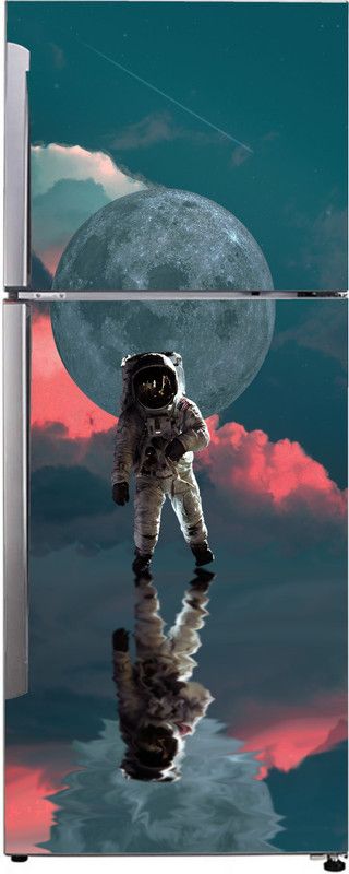 Advait Designs 60 cm Advait Designs Decorative abstract multicolor astronaut reflection in water, moon, cloudy moody, shooting star wallpaper sticker for fridge décor Self Adhesive Sticker  (Pack of 1)