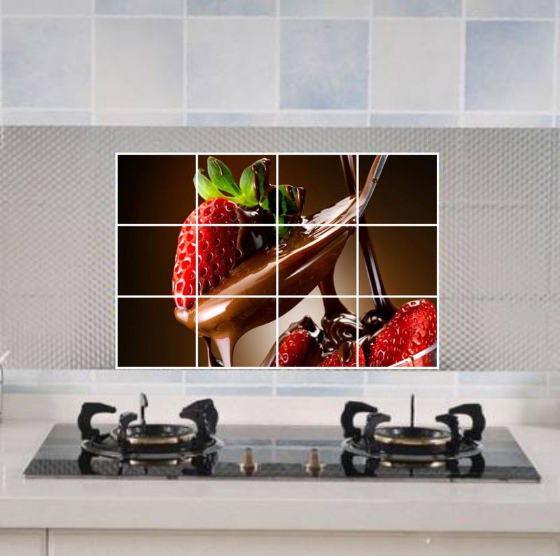AriseDecor 91 cm Chocolate Strawberry Kitchen Wall Sticker wallpaper poster kichen wallpaper Self Adhesive Sticker  (Pack of 1)