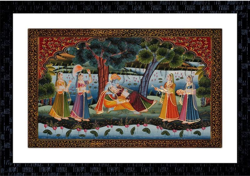 Janki Online Modern Art Radha Krishna Canvas Rajasthani Large Glass Wall Paintings with Frame for home decoration item for bedroom for sale Canvas 14 inch x 20 inch Painting  (With Frame)