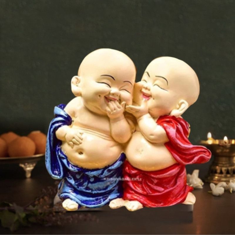 krishnagallery1 Religious Idols of Baby Monks , Buddha statue , Gautam Buddha idol Decorative Showpiece - 12 cm  (Polyresin, Multicolor)