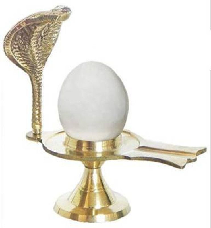VALUE CRAFTS White Marble Stone Shiva Ling (70-90 Grams) with 1 Face Snake Hood Jalaheri Brass Argha Decorative Showpiece - 10 cm  (Brass, Gold)