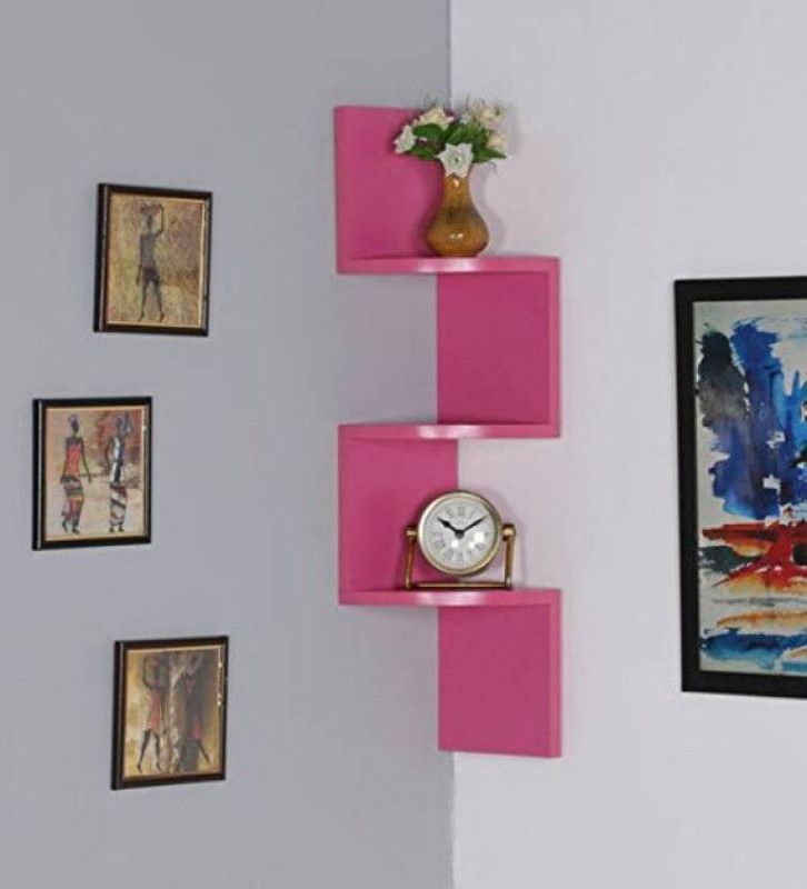 ANB Enterprises Wall shelf Zigzag shelves MDF Wall hanging , floating , mounted , decorative showpiece - For ;- living room and bedroom & office MDF (Medium Density Fiber) Wall Shelf  (Number of Shelves - 3, Pink)