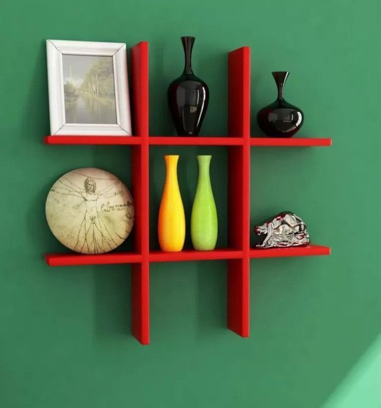 Wood Decor Plus / Tiier Wall Shelf Home Decor Wall Racks Floating Wall Shelf MDF (Medium Density Fiber) Wall Shelf  (Number of Shelves - 6, Red)