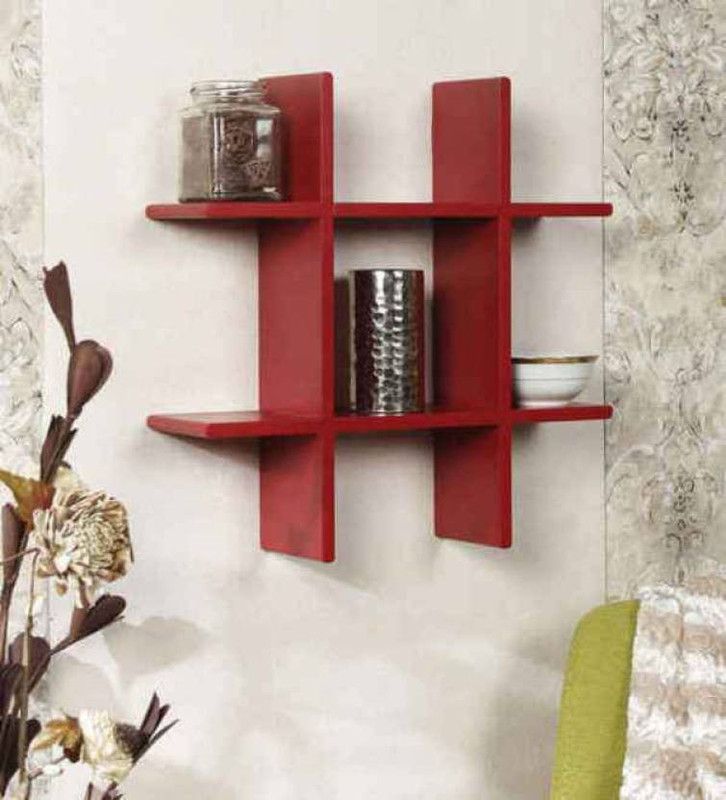 KraftStics Wooden Wall Shelf (Number of Shelves - 9) Wooden Wall Shelf  (Number of Shelves - 9, Red)