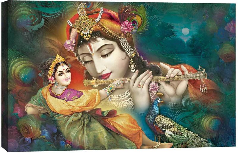 Wrap Up Box Beautiful Krishna And Radha Canvas Painting 20x14 (6052) Canvas 14 inch x 20 inch Painting  (With Frame)