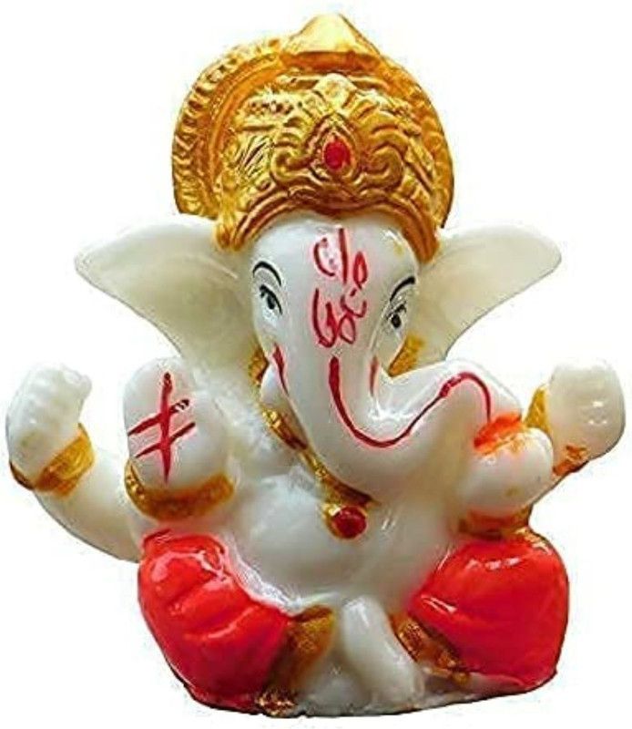 Aarav Associates Ganesha Statue for Home Temple Decoration I Ganesh Idol for car Dashboard Decorative Showpiece - 9 cm  (Marble, Red)