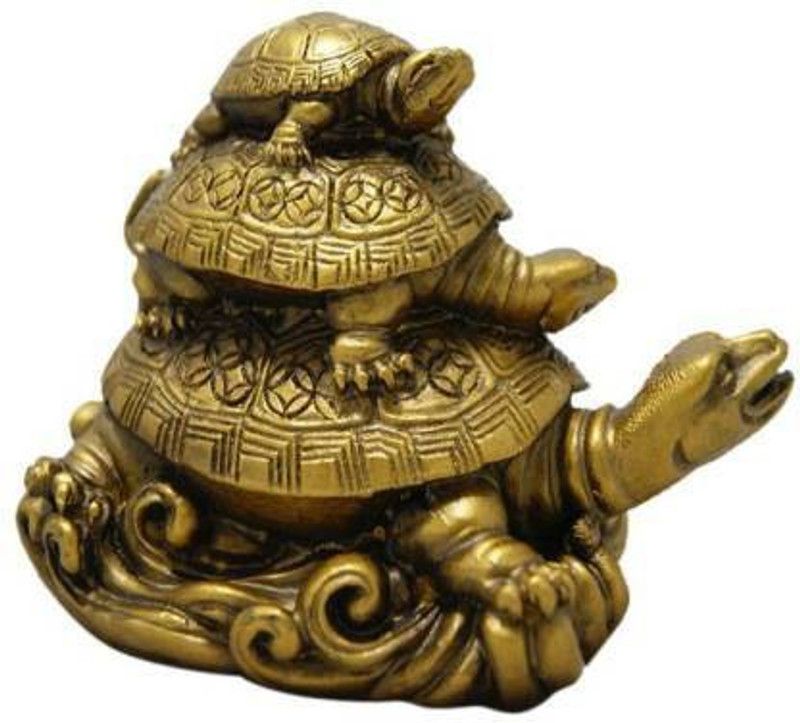 APNA KANHA Fengshui Three Tier Tortoise for Longevity, Love & Harmony of Family Decorative Showpiece - 12 cm  (Polyresin, Gold)