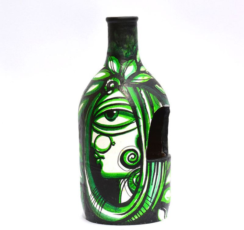 art godaam Terracotta Vase  (10 inch, Green)