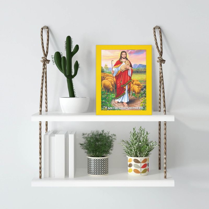 Indianara Jesus Christ Framed wall Painting with Table Top 2158TT(Y)-WITH GLASS Digital Reprint 8 inch x 6 inch Painting  (With Frame)