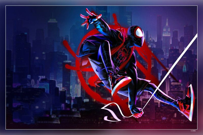Spider Man Into The Spider Verse Miles Morales Spider Man Hd Matte Finish Poster Paper Print  (12 inch X 18 inch)