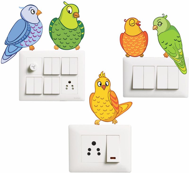 Saiii Designs 5 cm Beautiful colourful Peagion Switch Board Sticker Size- 9 cm x 5 cm - Set of 3 Self Adhesive Sticker  (Pack of 1)