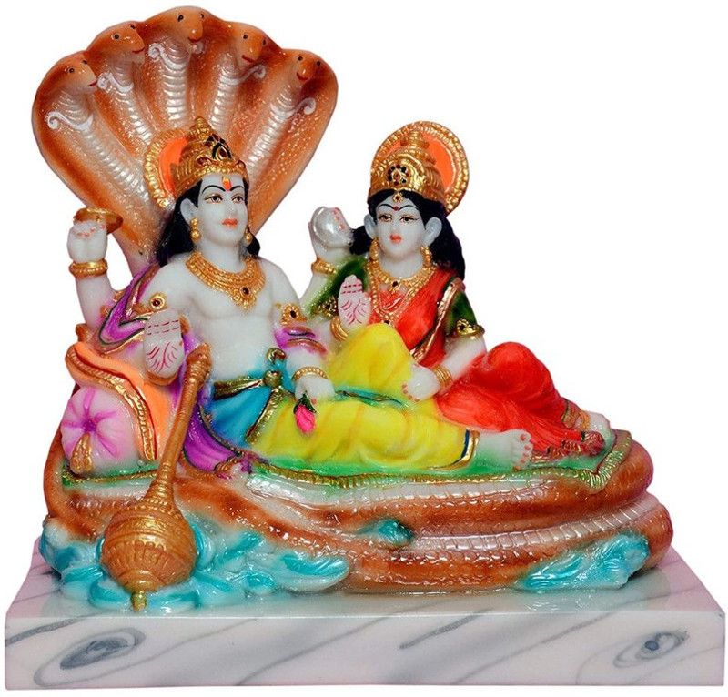 FABZONE Marble Dust Laxmi Vishnu | Chaturbhuj Laxmi Narayana Spritual Idol, Multicolor Decorative Showpiece - 17.5 cm  (Marble, Multicolor)