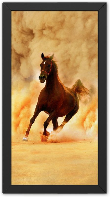Ritwika's One Horse Running Wall Art Digital Reprint Frame Painting Digital Reprint 13.5 inch x 7.5 inch Painting  (With Frame, Pack of 10)