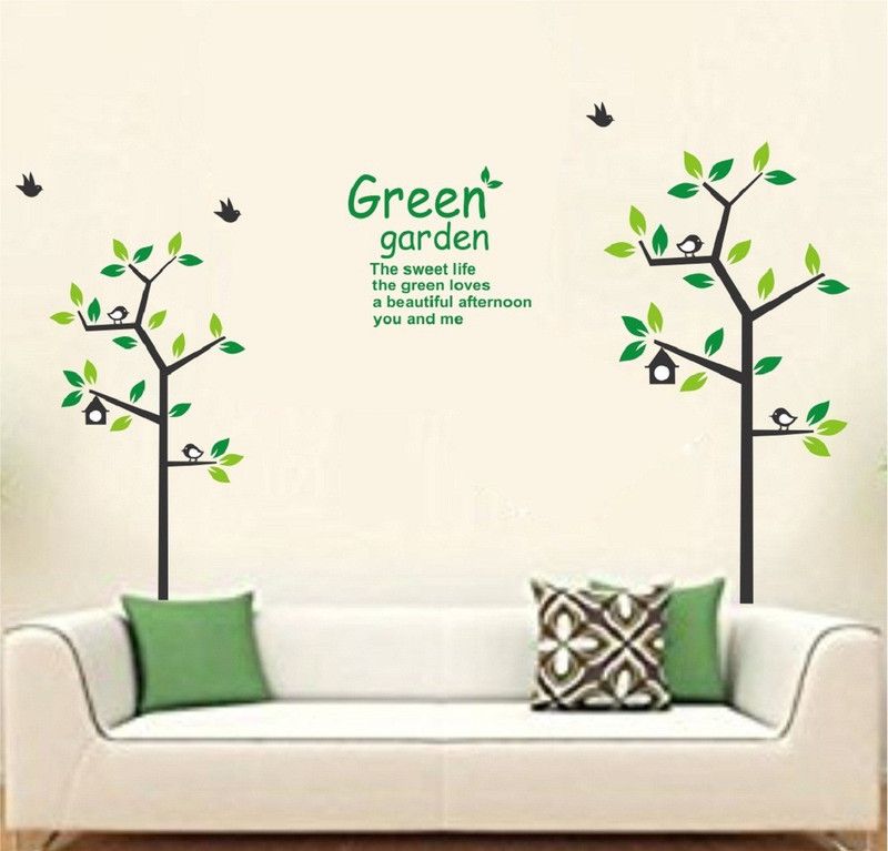 Asmi Collections 170 cm Beautiful Tree Birds in Green Garden Removable Sticker  (Pack of 1)